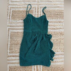 Lulus Emerald Green Shimmer Bodycon Dress Size Small NWT Ruffle Party